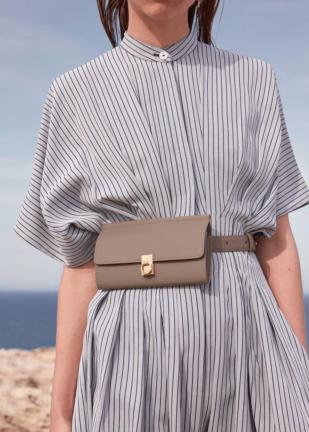 Polene Numéro Sept Belts Bags Taupe Textured Leather | ITN9440W